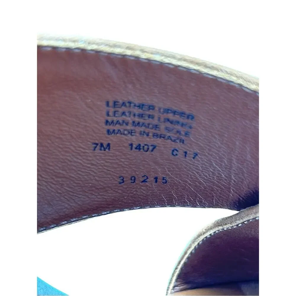 Tory Burch Bailey Sandals Caramel Suede Upper Espadrille Wedge Size 7 Gold Logo